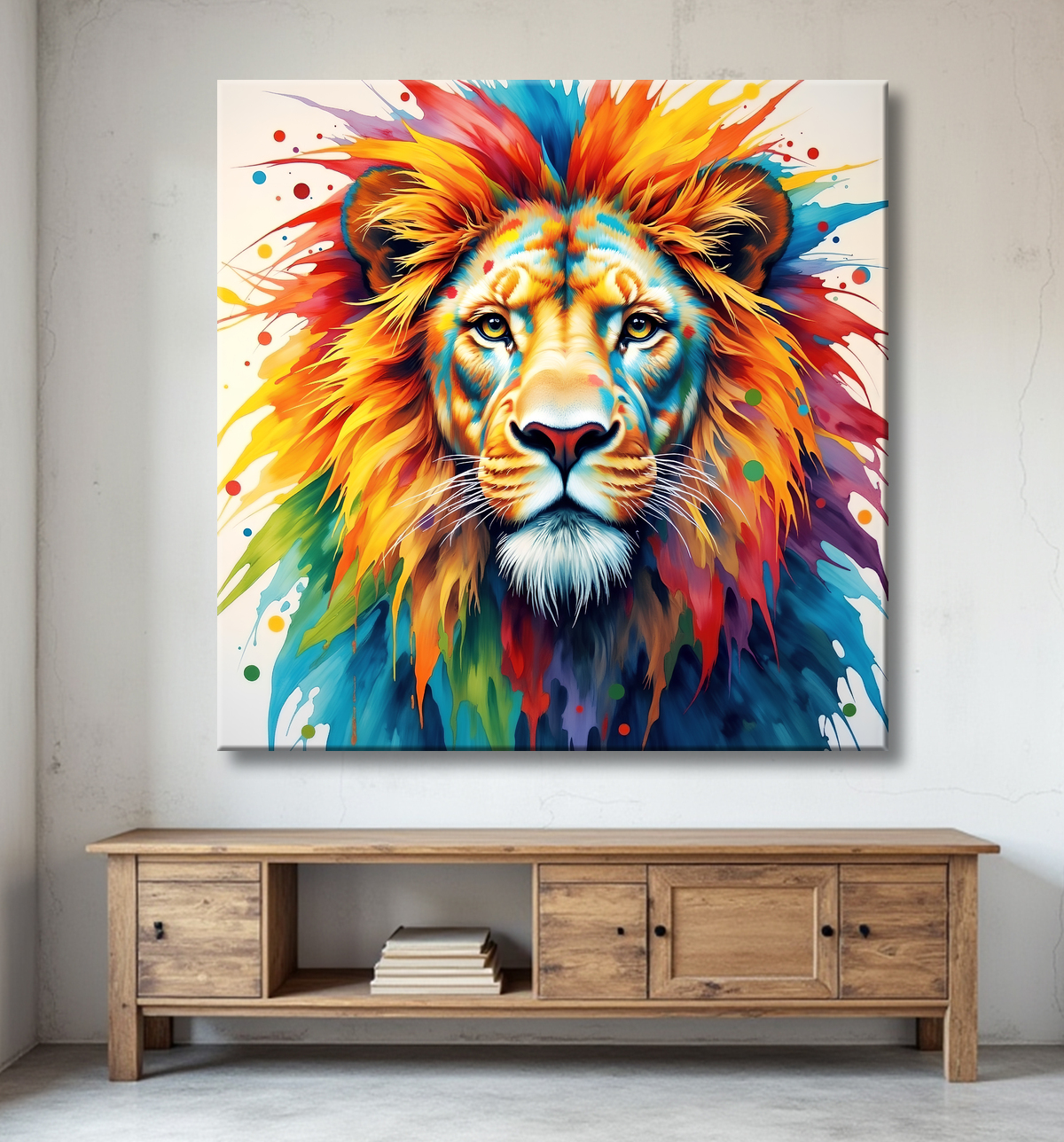Tableau lion coloré - Portrait pop art graphique avec decor