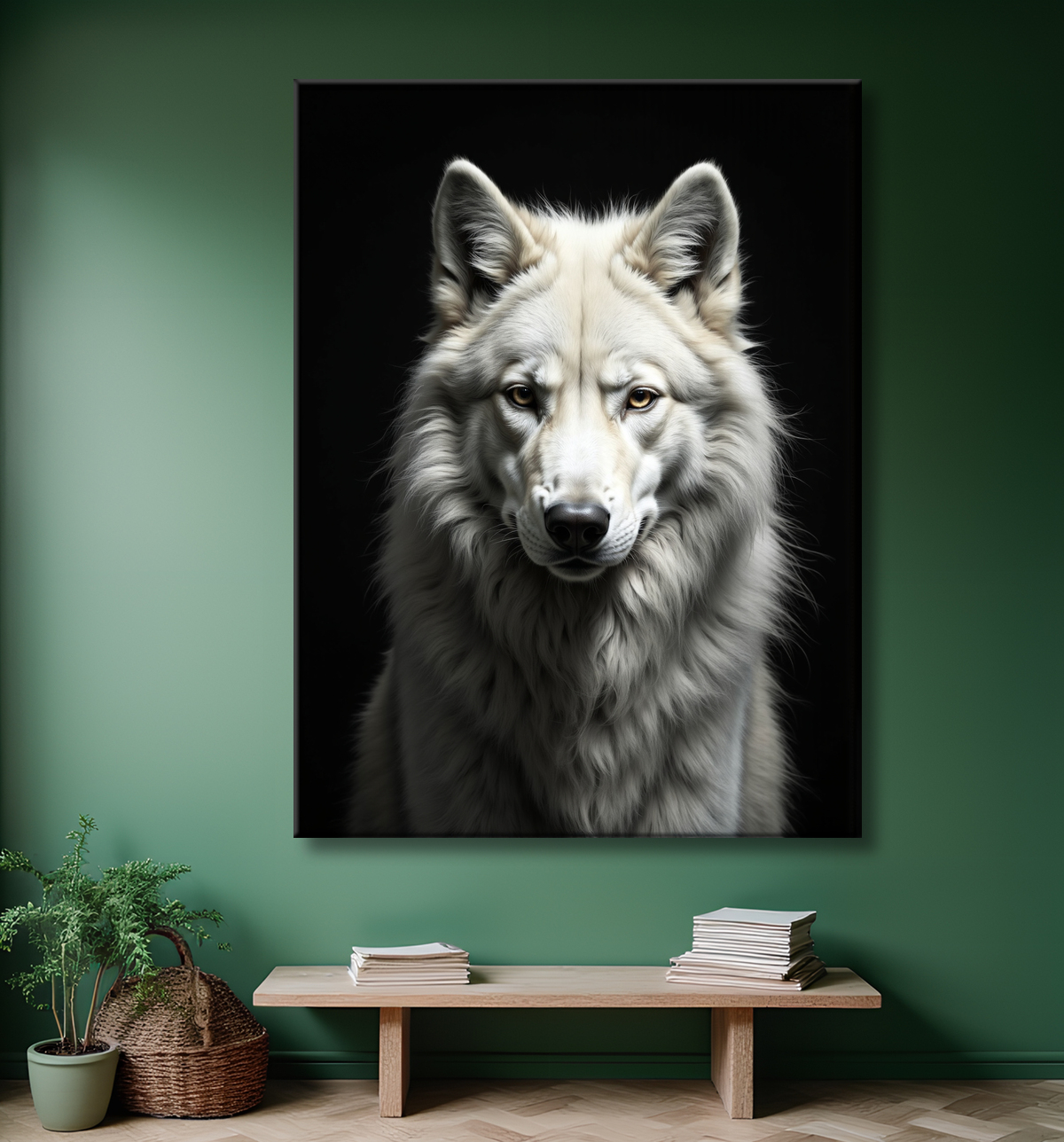 Tableau loup sur fond noir - Portrait photo décoratif avec decor