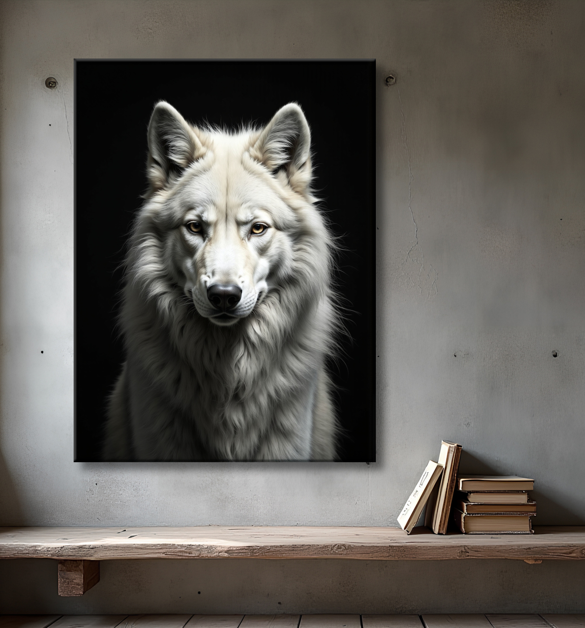 Tableau loup sur fond noir - Portrait photo décoratif avec decor