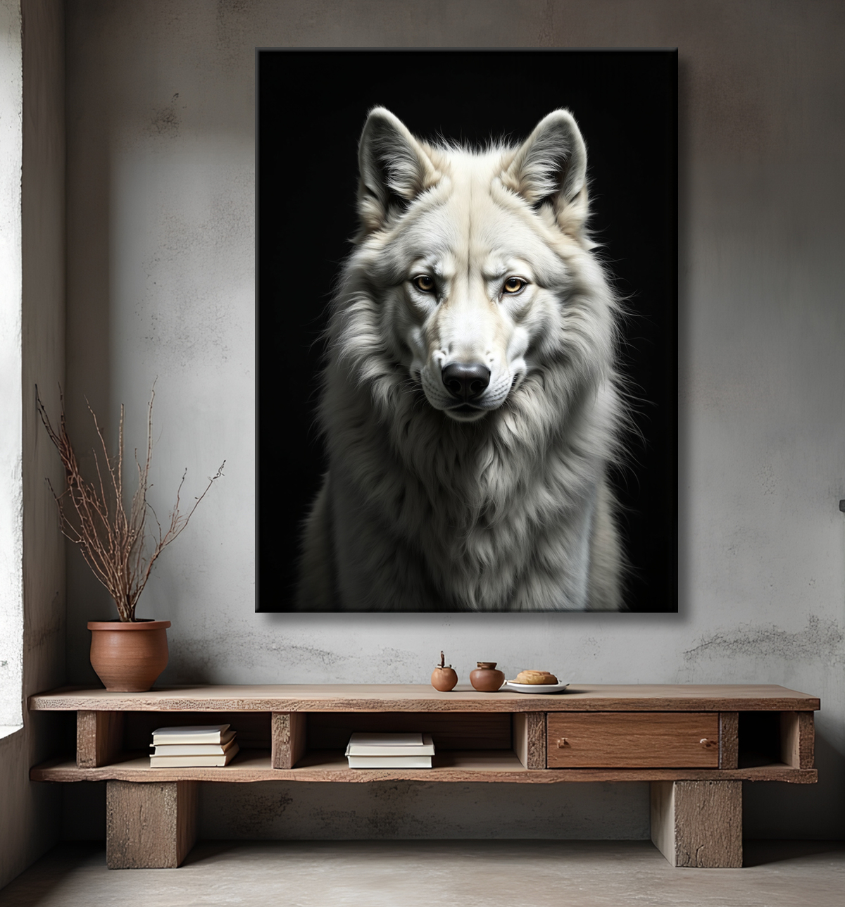 Tableau loup sur fond noir - Portrait photo décoratif avec decor