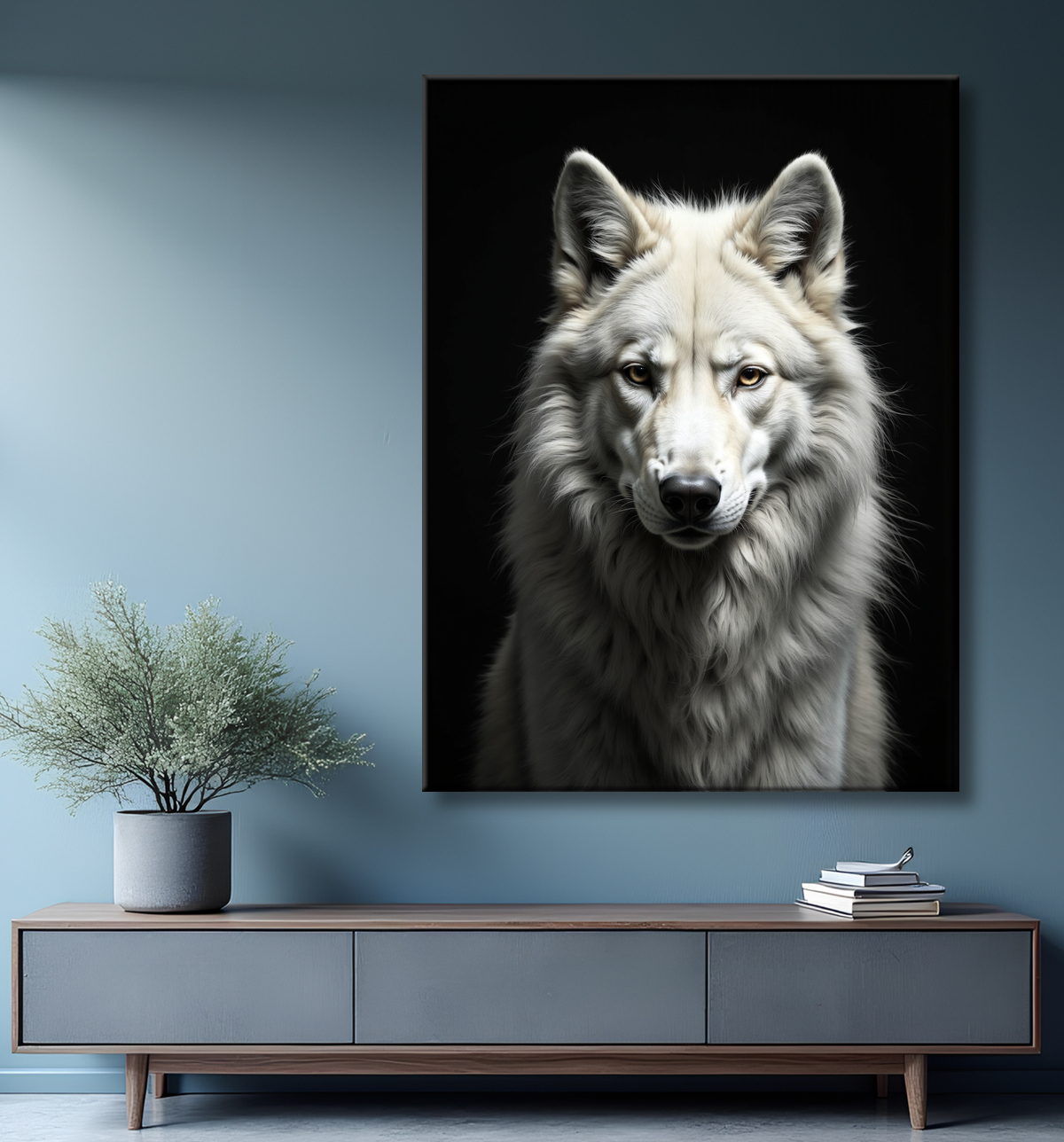 Tableau loup sur fond noir - Portrait photo décoratif avec decor
