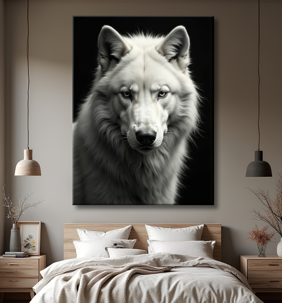 Tableau loup sur fond noir - Portrait photo décoratif avec decor