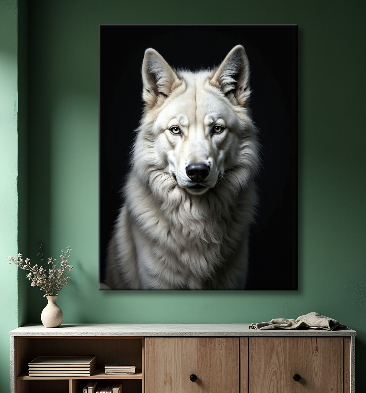 Tableau loup sur fond noir - Portrait photo décoratif avec decor