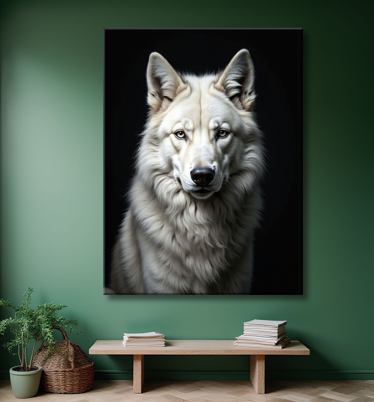 Tableau loup sur fond noir - Portrait photo décoratif avec decor