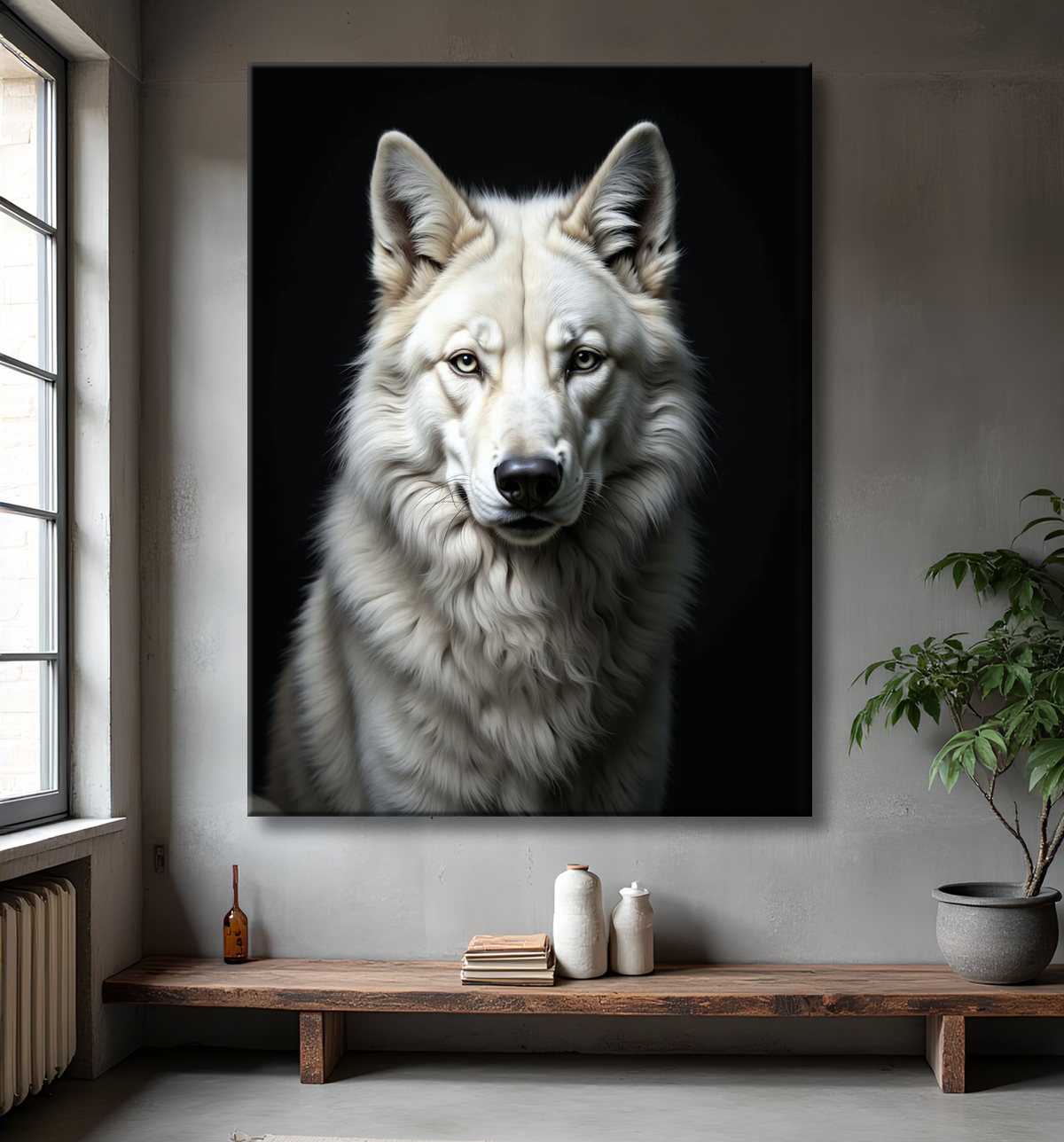 Tableau loup sur fond noir - Portrait photo décoratif avec decor