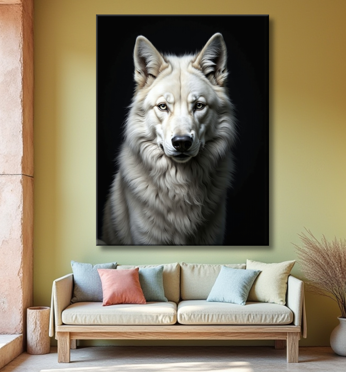 Tableau loup sur fond noir - Portrait photo décoratif avec decor