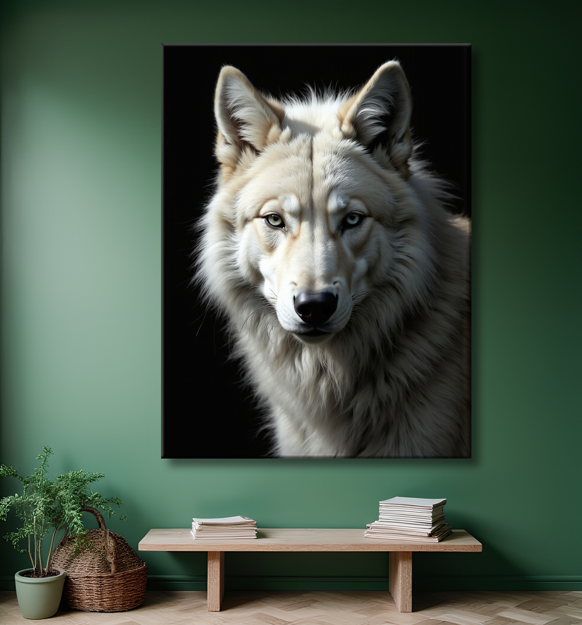 Tableau loup sur fond noir - Portrait photo décoratif avec decor
