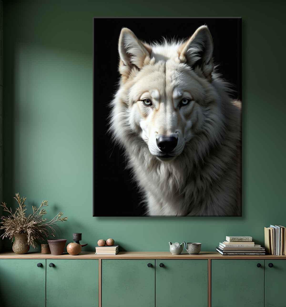 Tableau loup sur fond noir - Portrait photo décoratif avec decor