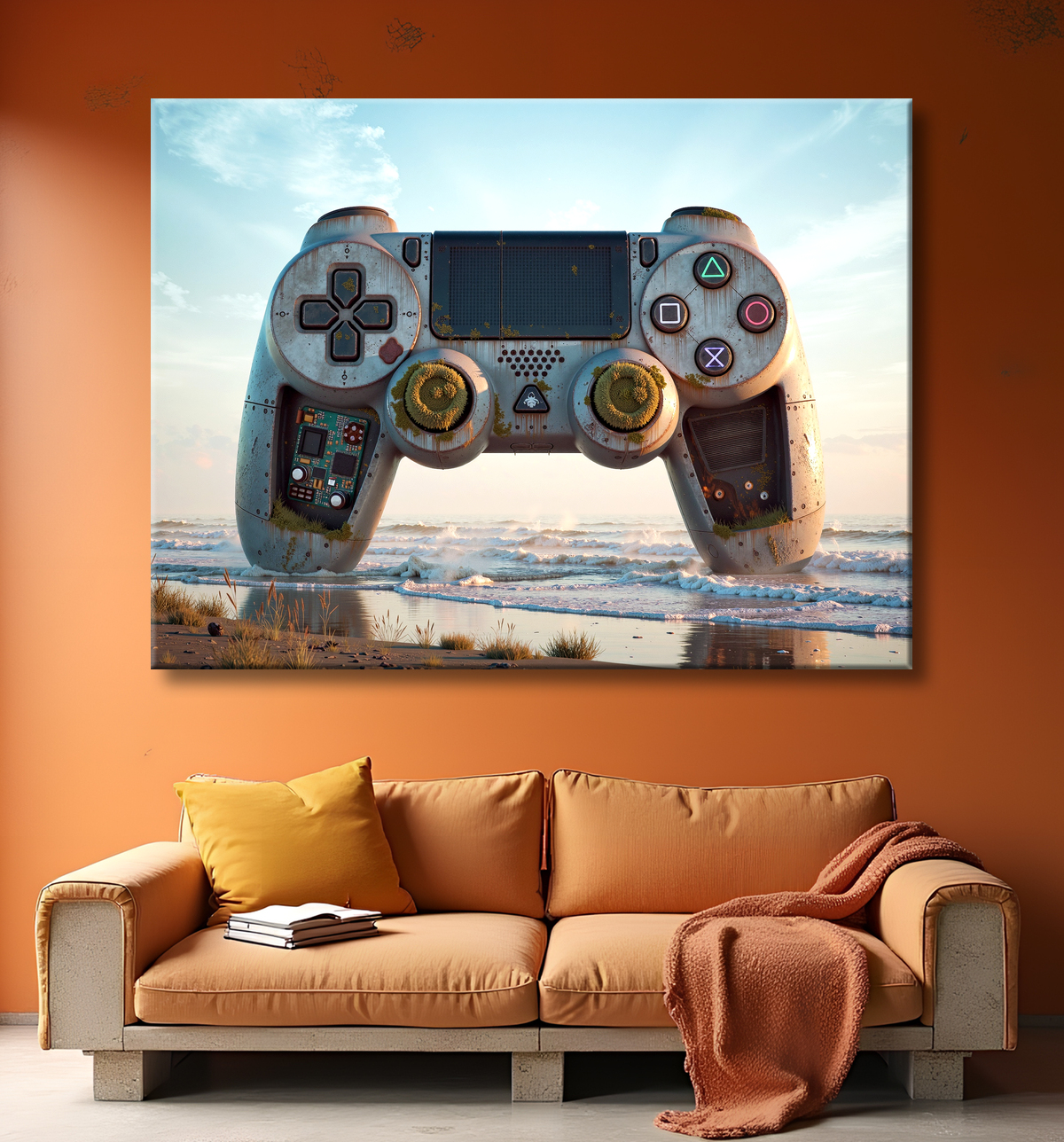 Tableau manette échouée - Art gaming post-apocalyptique avec decor