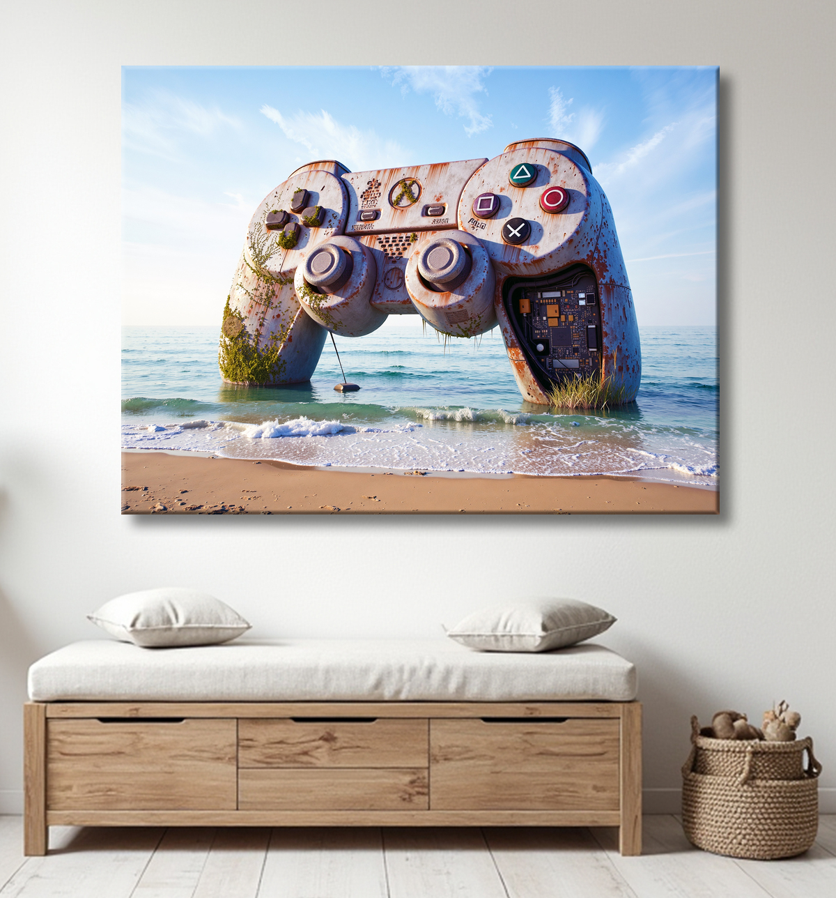 Tableau manette échouée - Art gaming post-apocalyptique avec decor