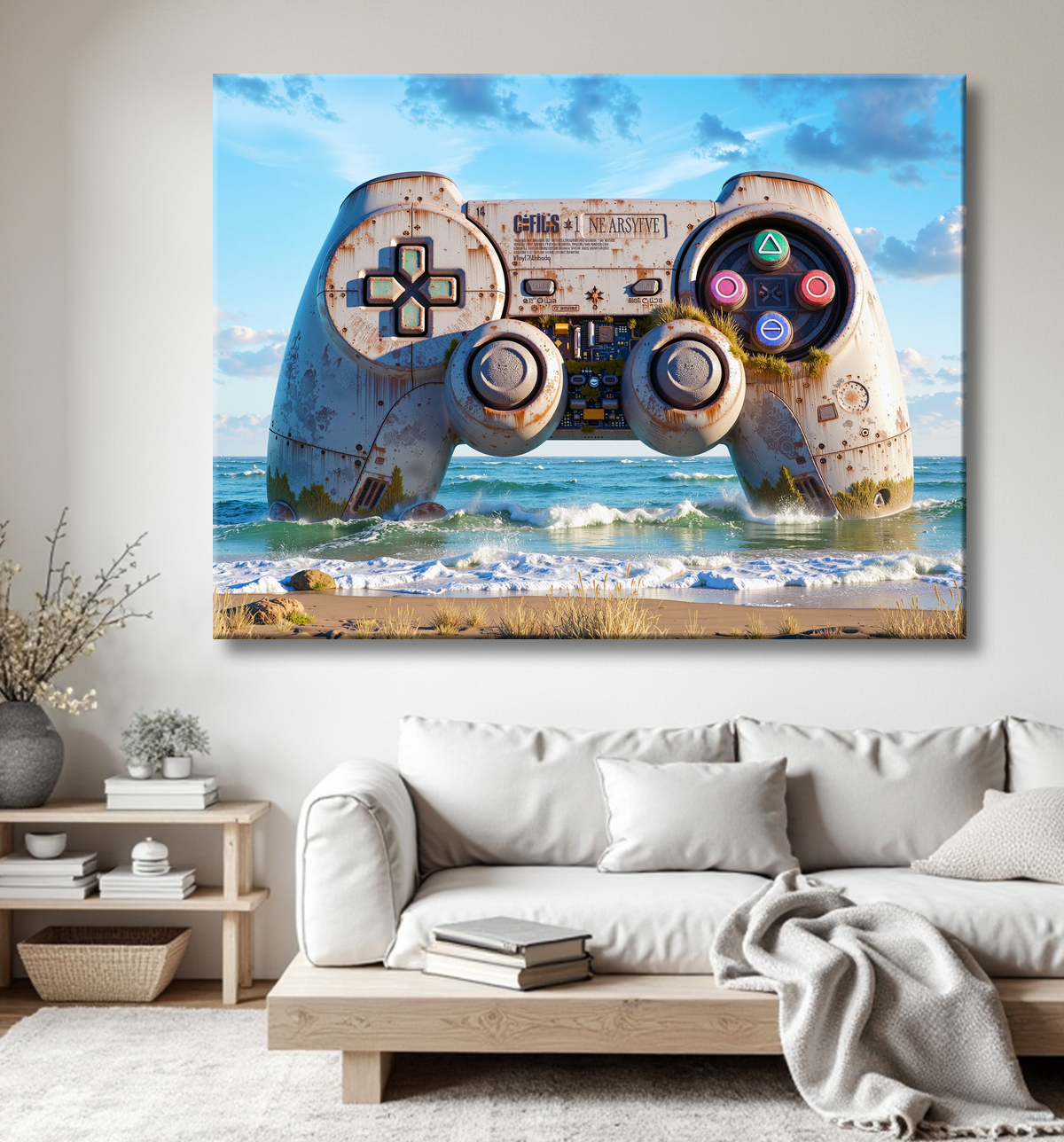 Tableau manette échouée - Art gaming post-apocalyptique avec decor
