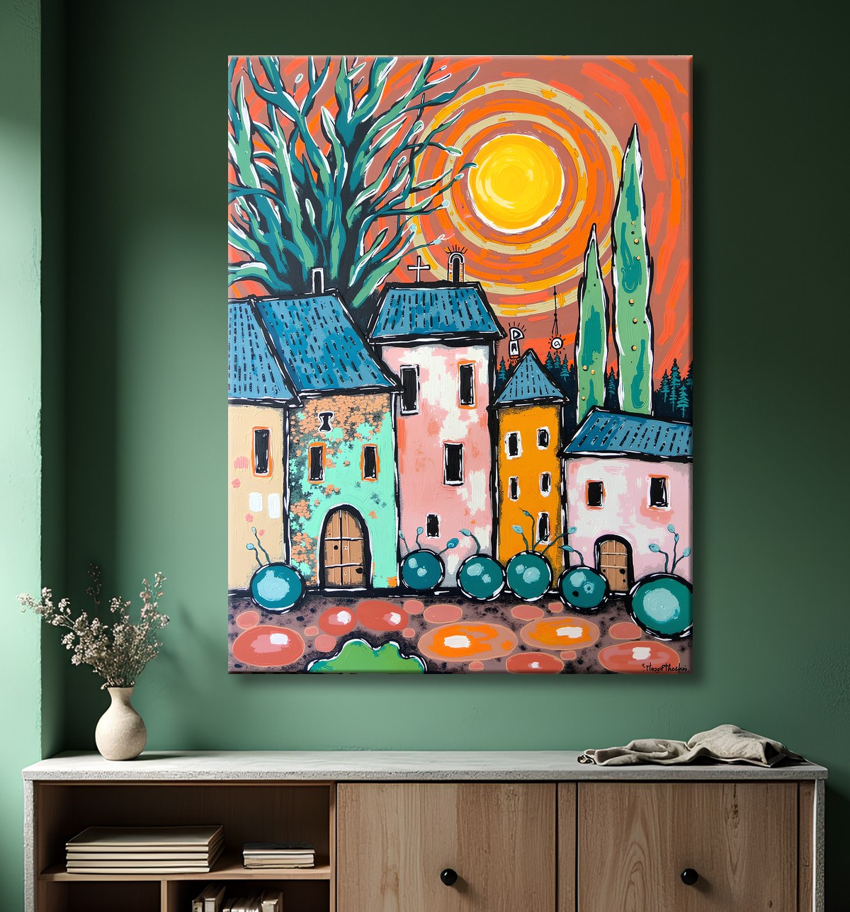 Tableau de paysage moderne et coloré avec decor