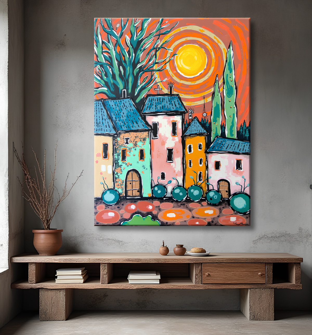 Tableau de paysage moderne et coloré avec decor