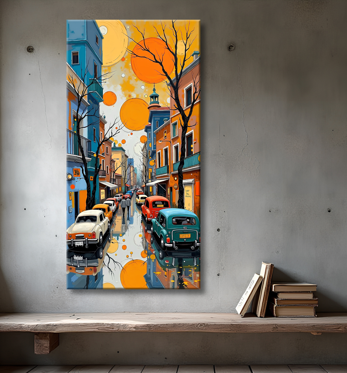 Tableau de paysage moderne et coloré avec decor