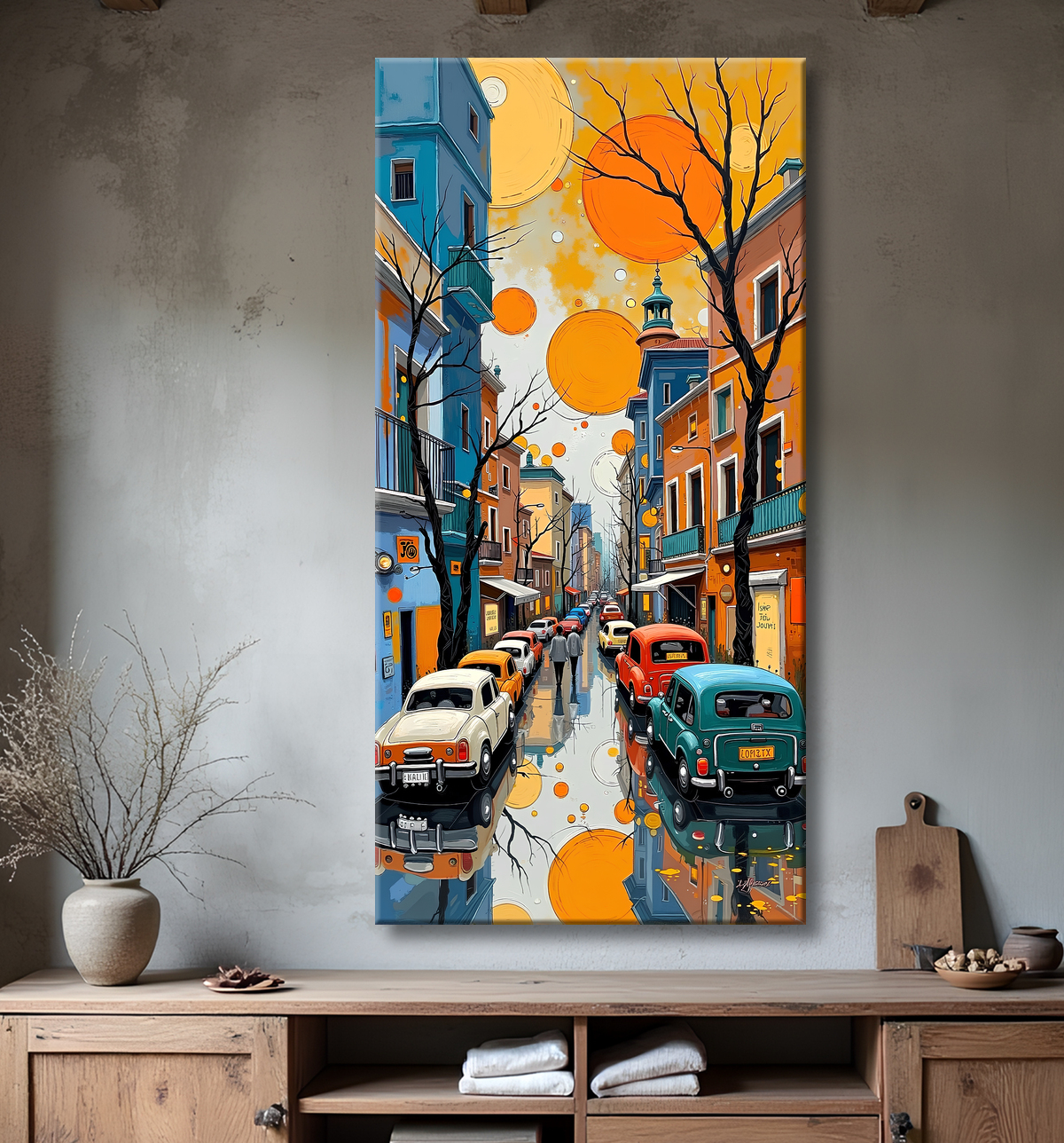 Tableau de paysage moderne et coloré avec decor