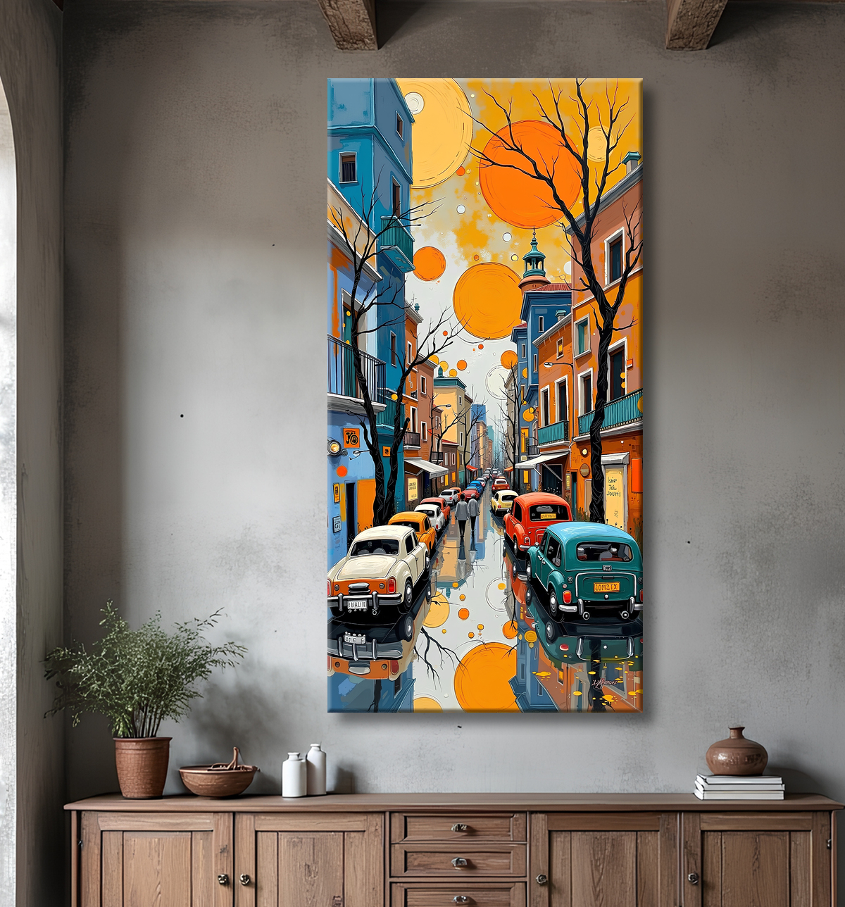 Tableau de paysage moderne et coloré avec decor