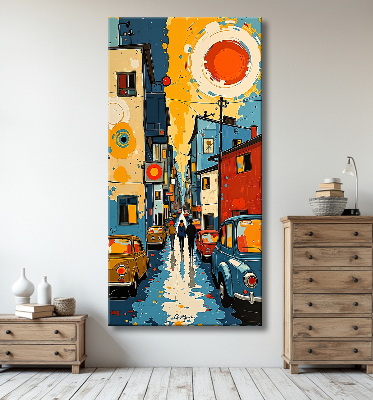 Tableau de paysage moderne et coloré avec decor