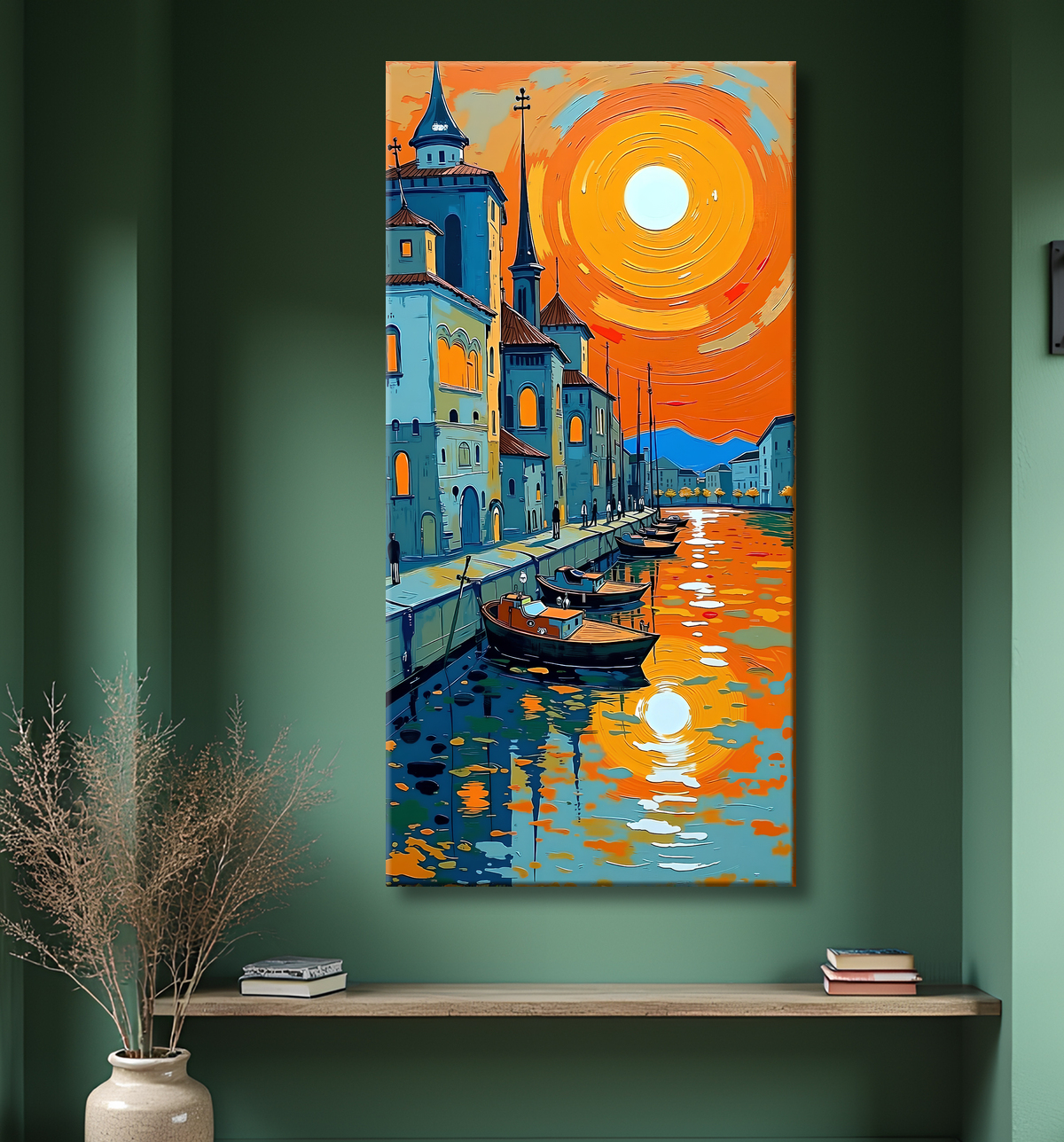 Tableau de paysage moderne et coloré avec decor