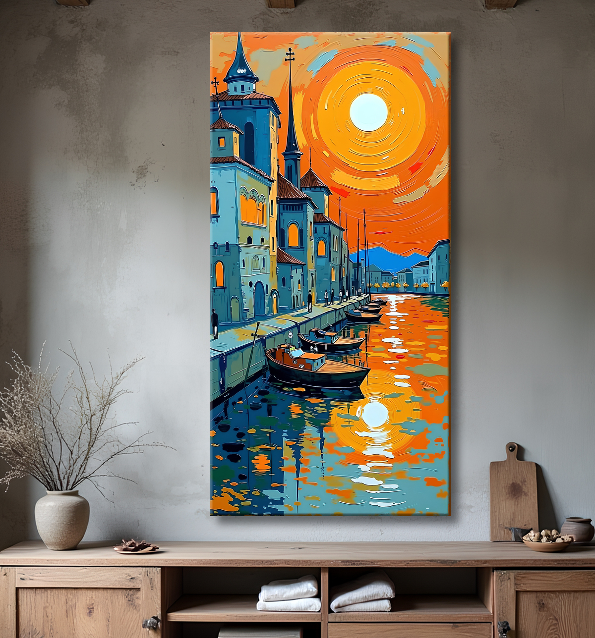 Tableau de paysage moderne et coloré avec decor