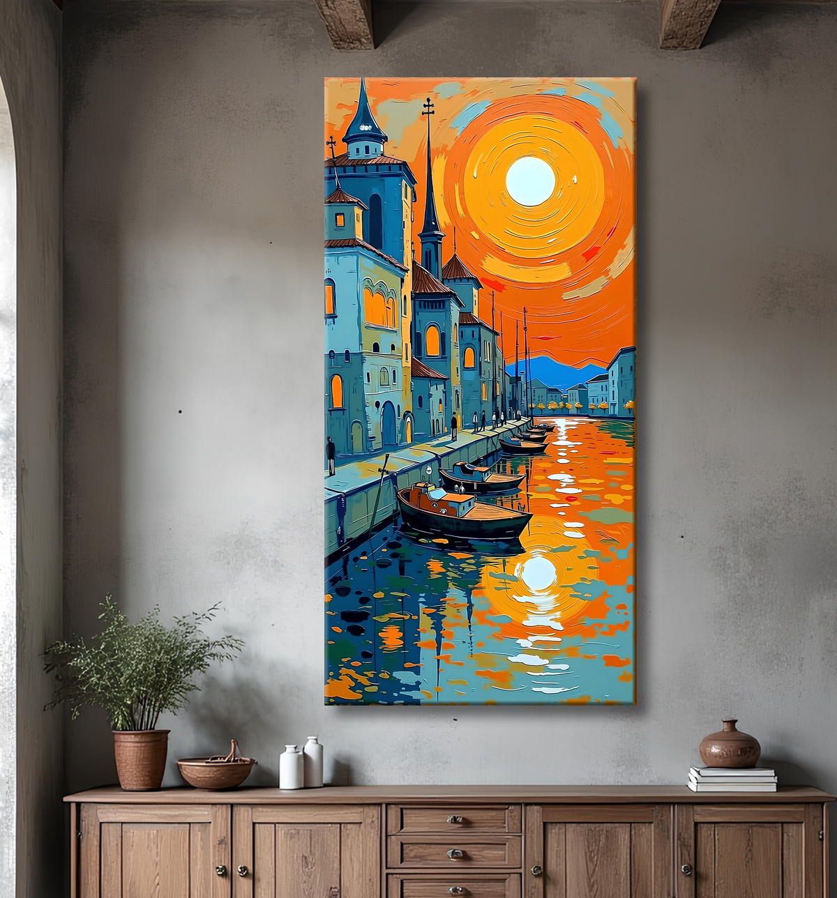 Tableau de paysage moderne et coloré avec decor