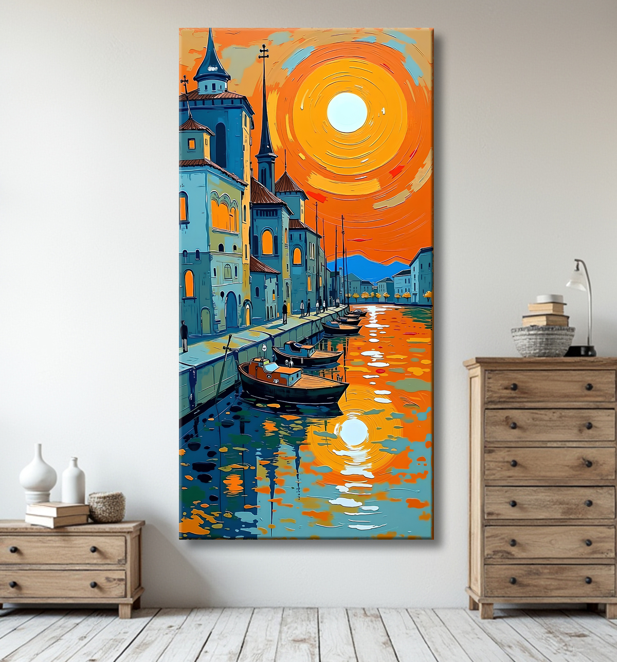 Tableau de paysage moderne et coloré avec decor