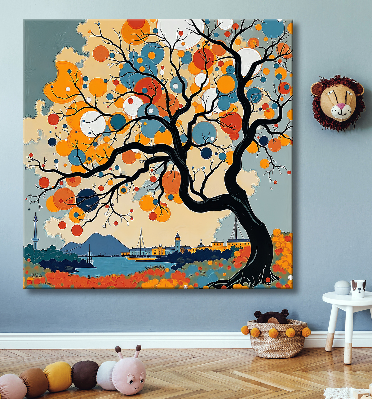 Tableau de paysage moderne et coloré avec decor