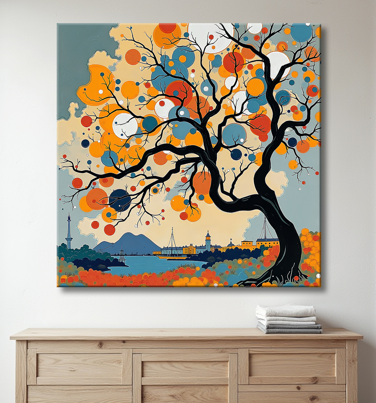 Tableau de paysage moderne et coloré avec decor