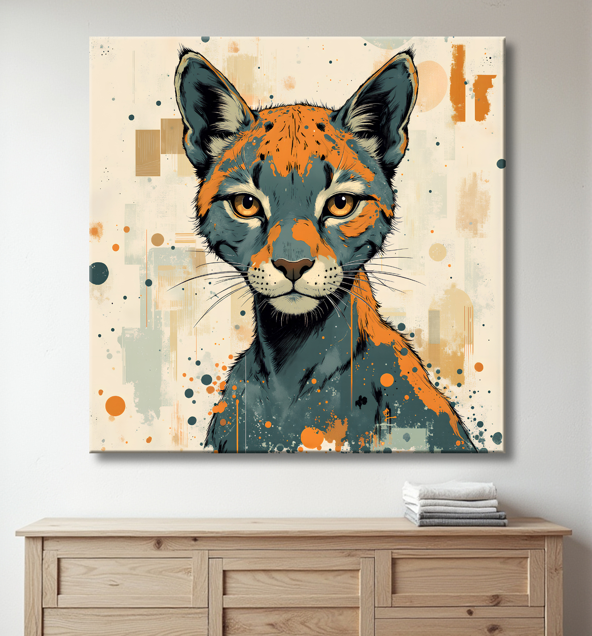 Tableau moderne d'un félin avec decor
