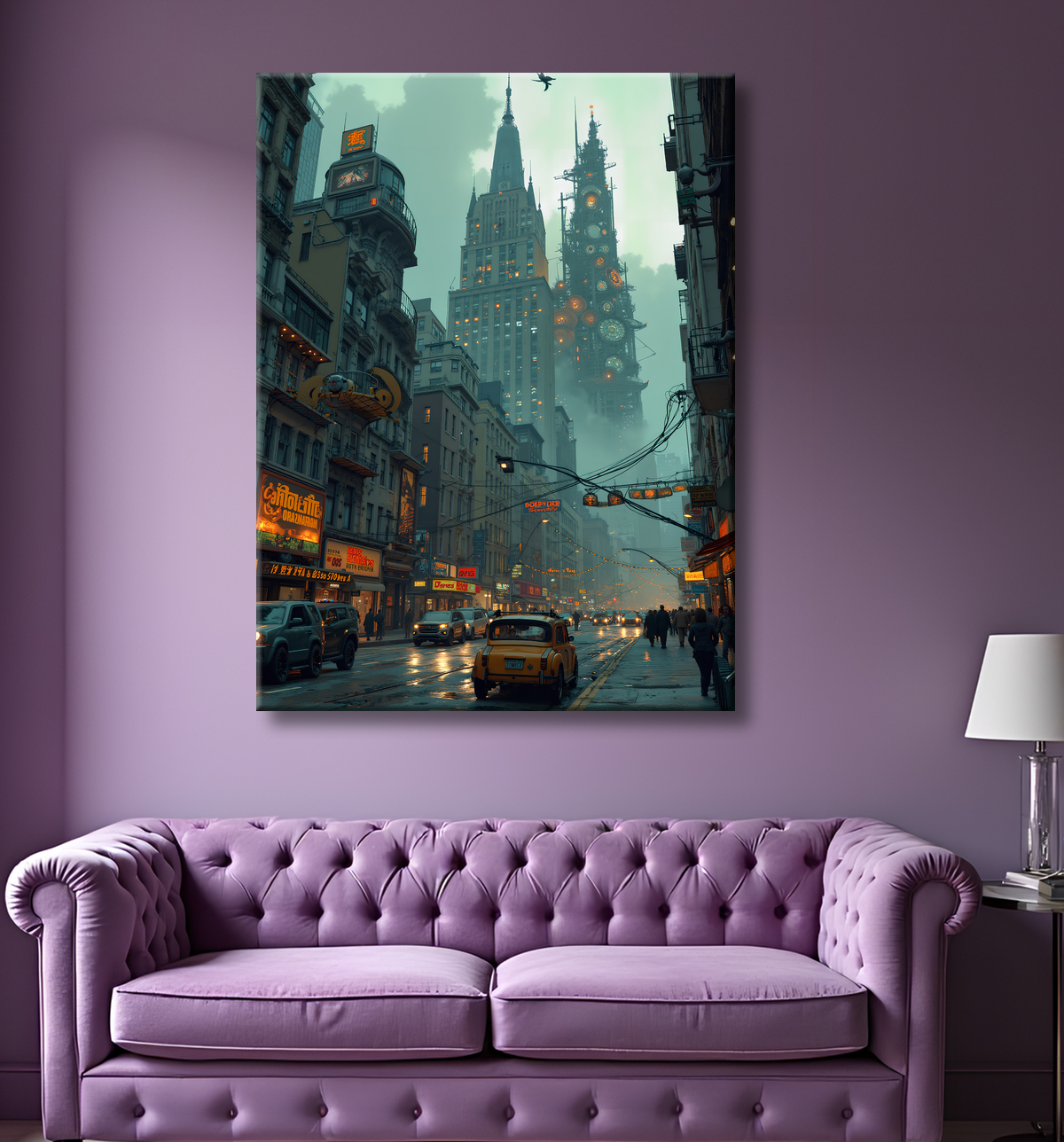 Tableau New York futriste, version SF avec decor