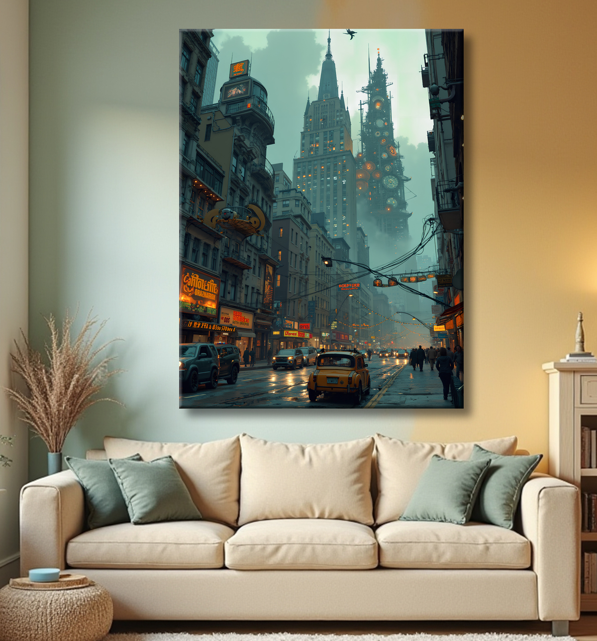 Tableau New York futriste, version SF avec decor