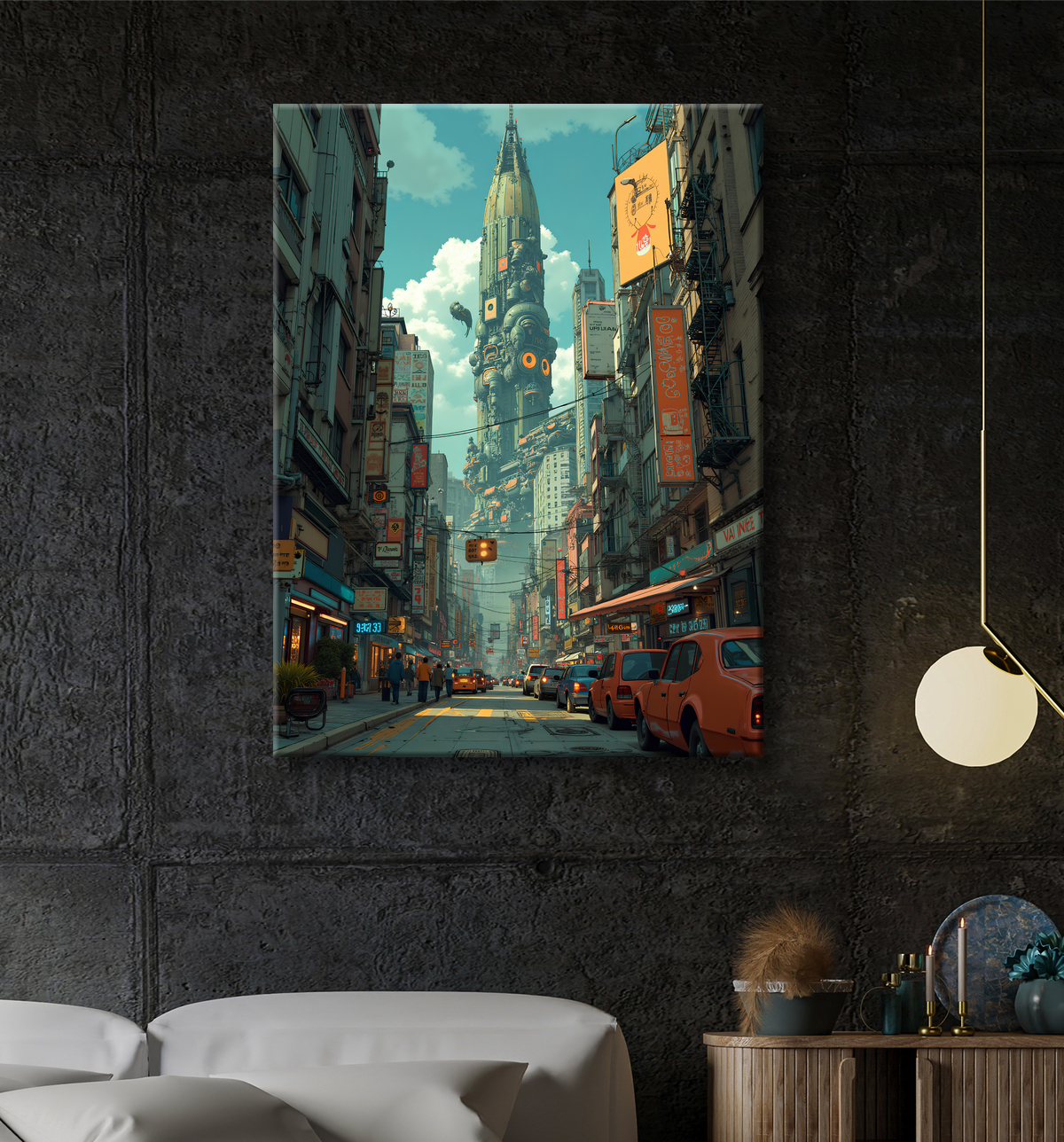 Tableau New York futriste, version SF avec decor