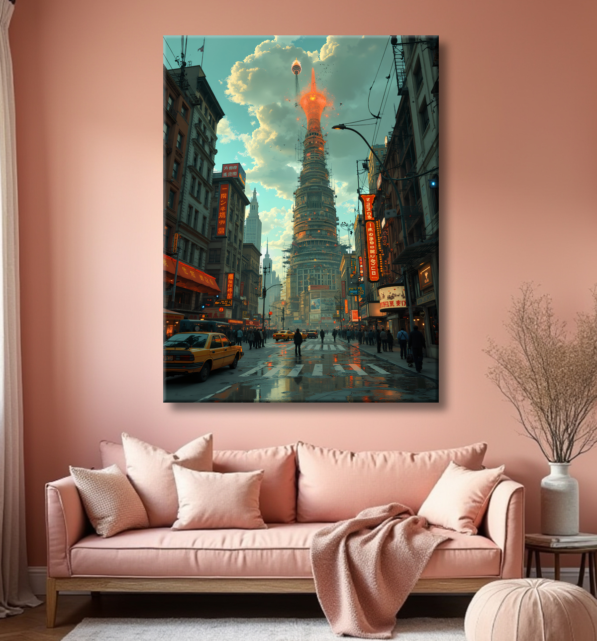 Tableau New York futriste, version SF avec decor