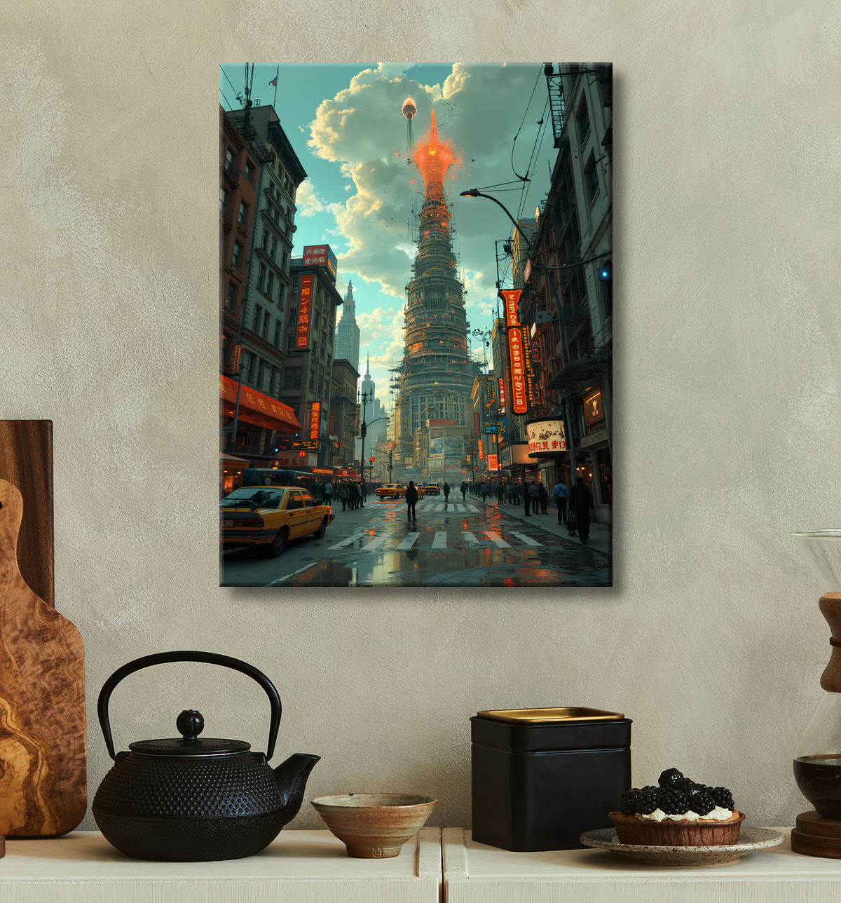 Tableau New York futriste, version SF avec decor