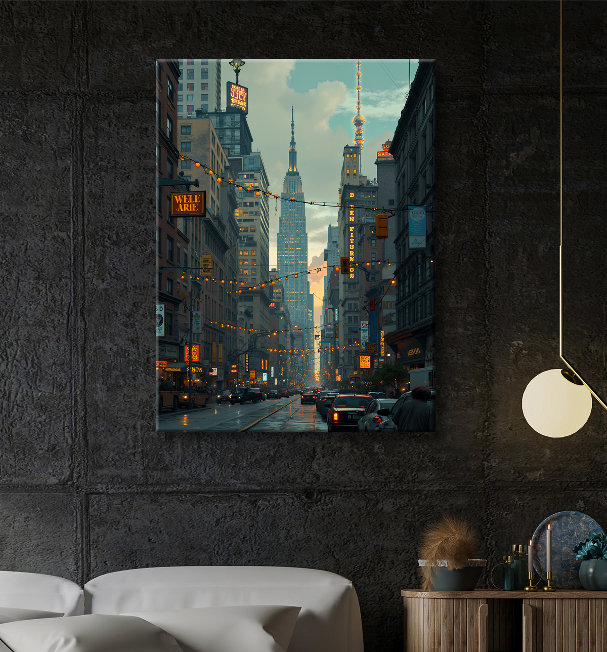 Tableau New York futriste, version SF avec decor