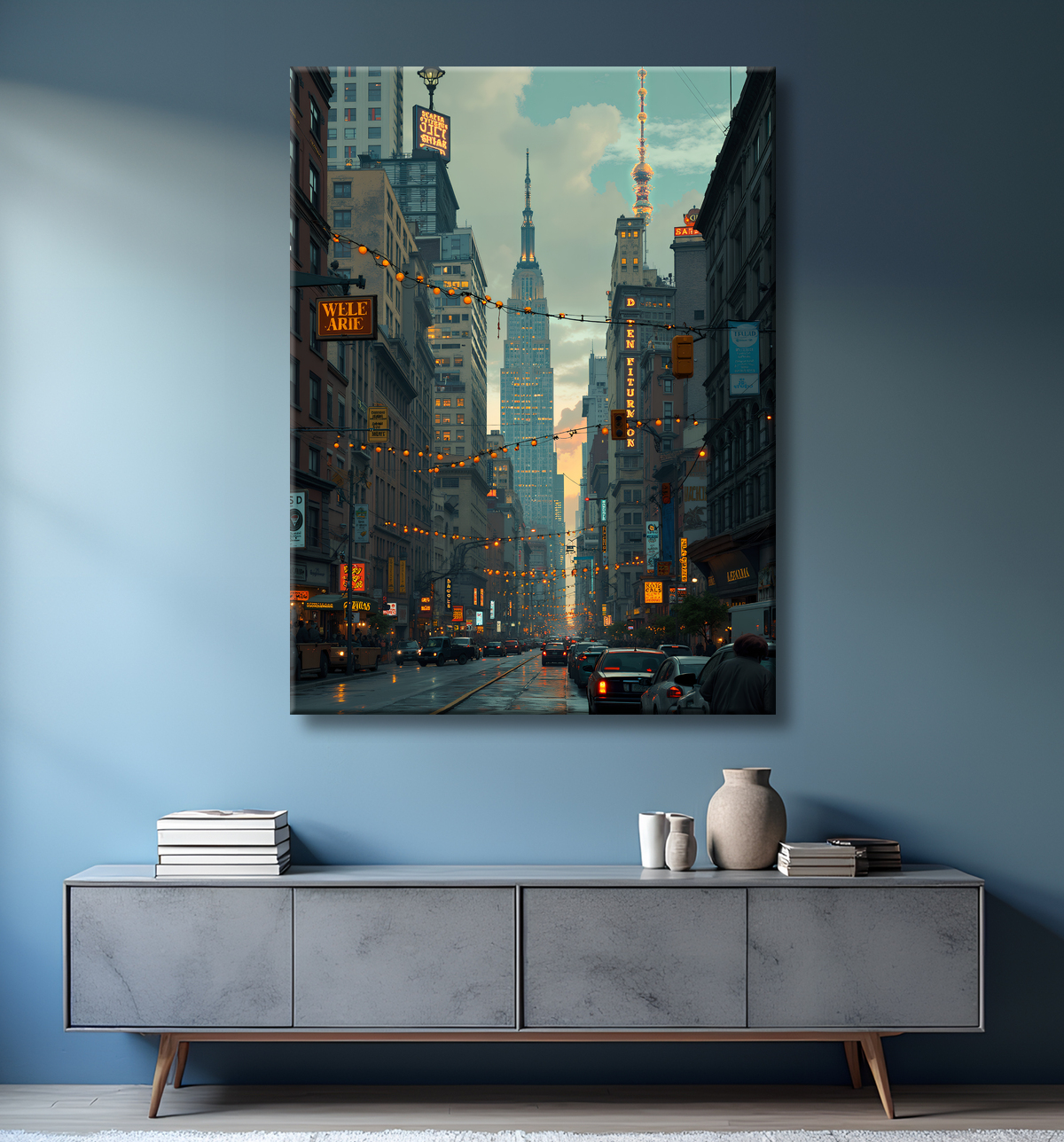 Tableau New York futriste, version SF avec decor