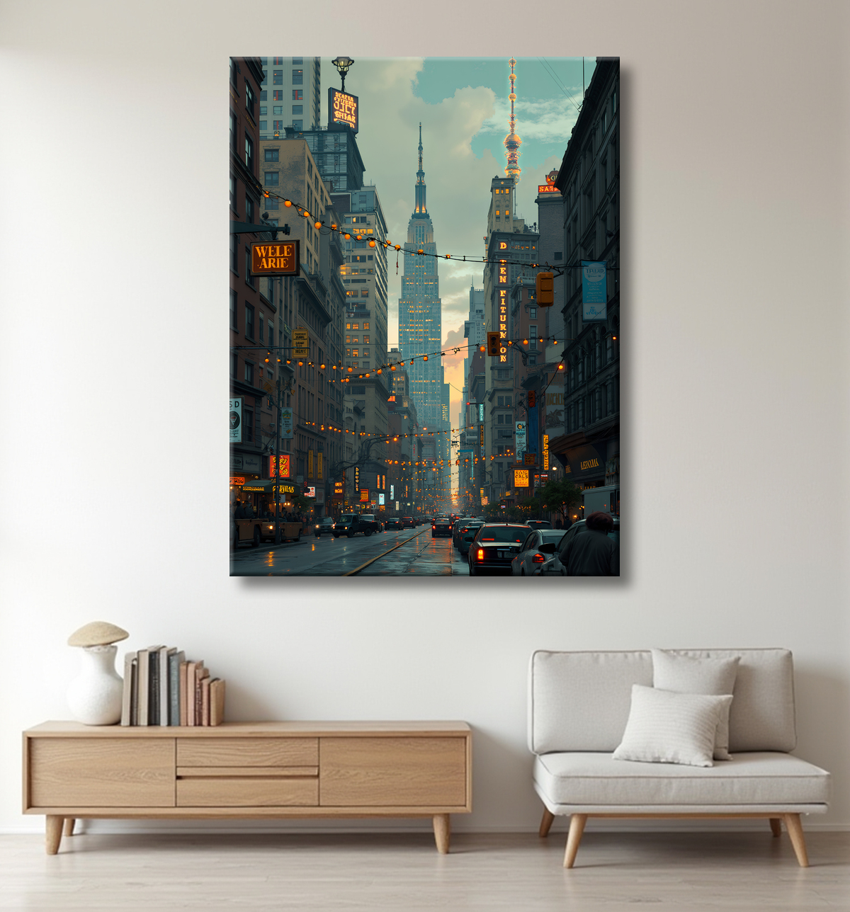 Tableau New York futriste, version SF avec decor