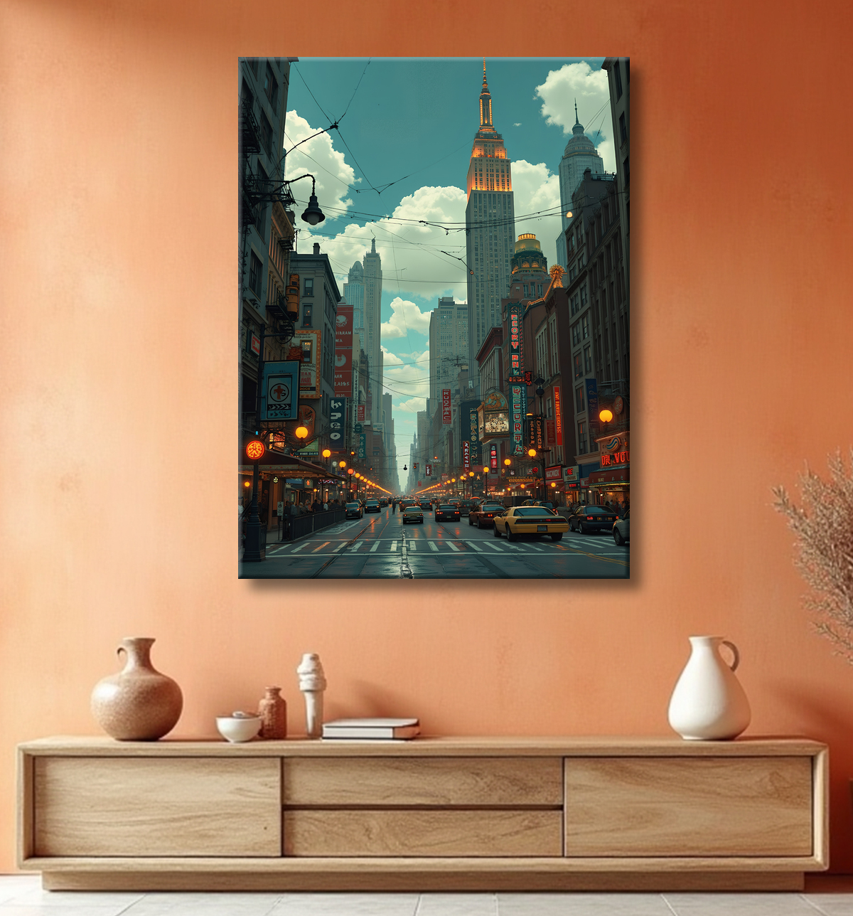 Tableau New York futriste, version SF avec decor