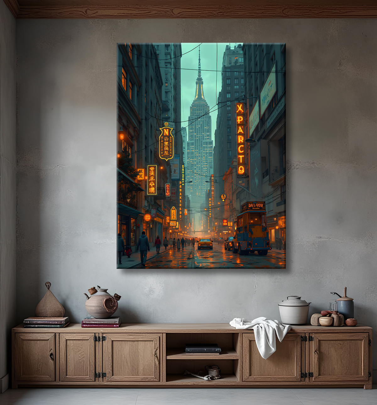 Tableau New York futriste, version SF avec decor