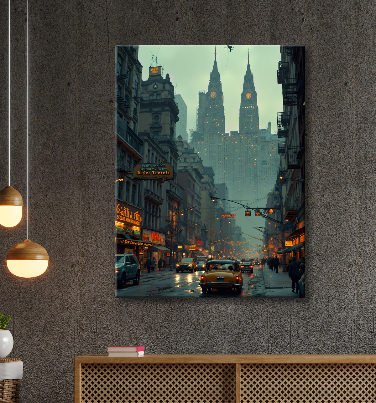 Tableau New York futriste, version SF avec decor