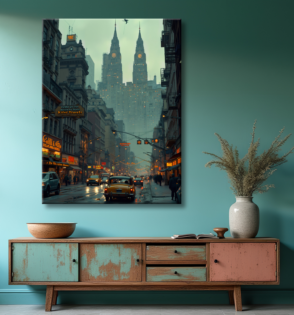 Tableau New York futriste, version SF avec decor