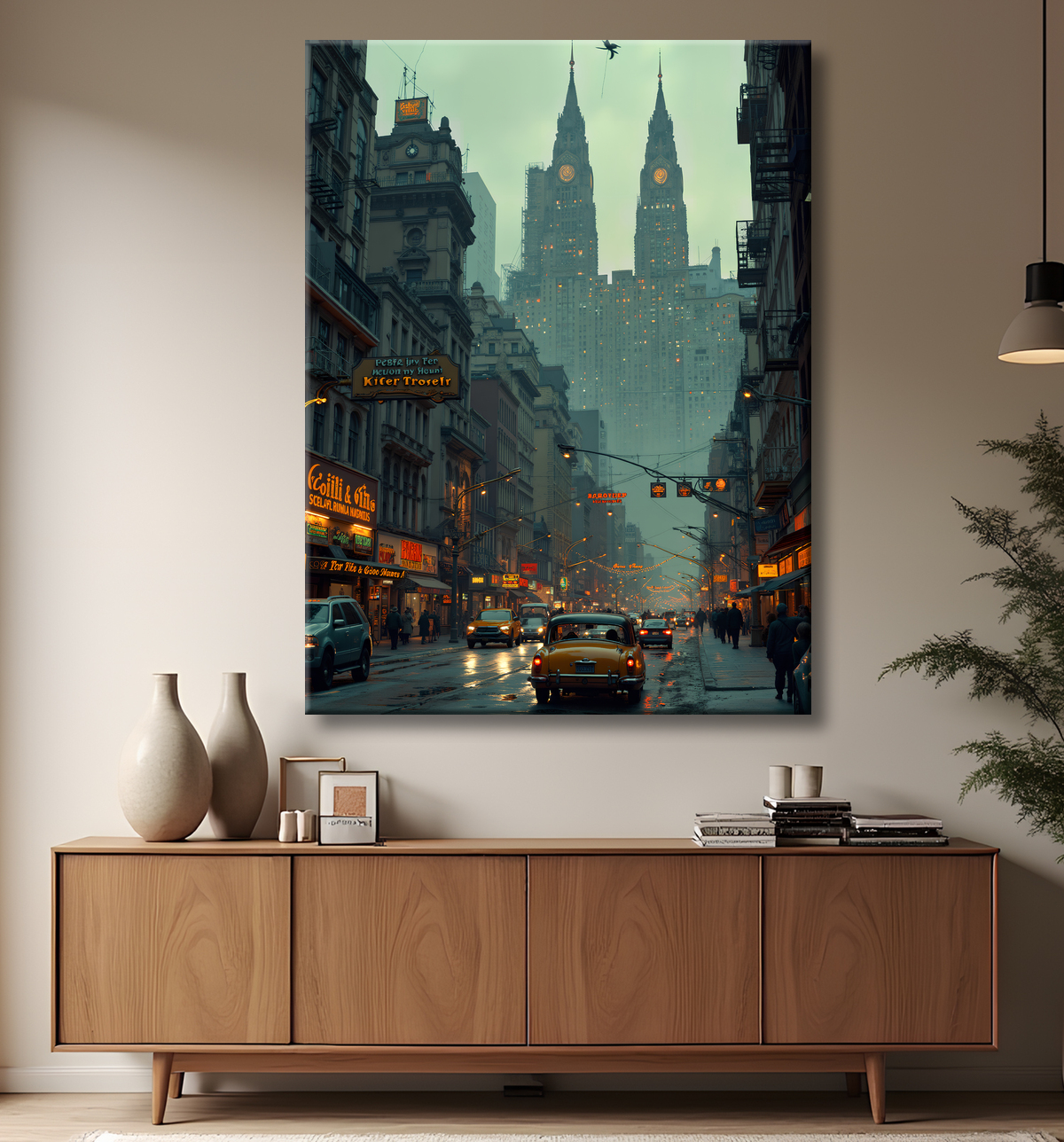 Tableau New York futriste, version SF avec decor