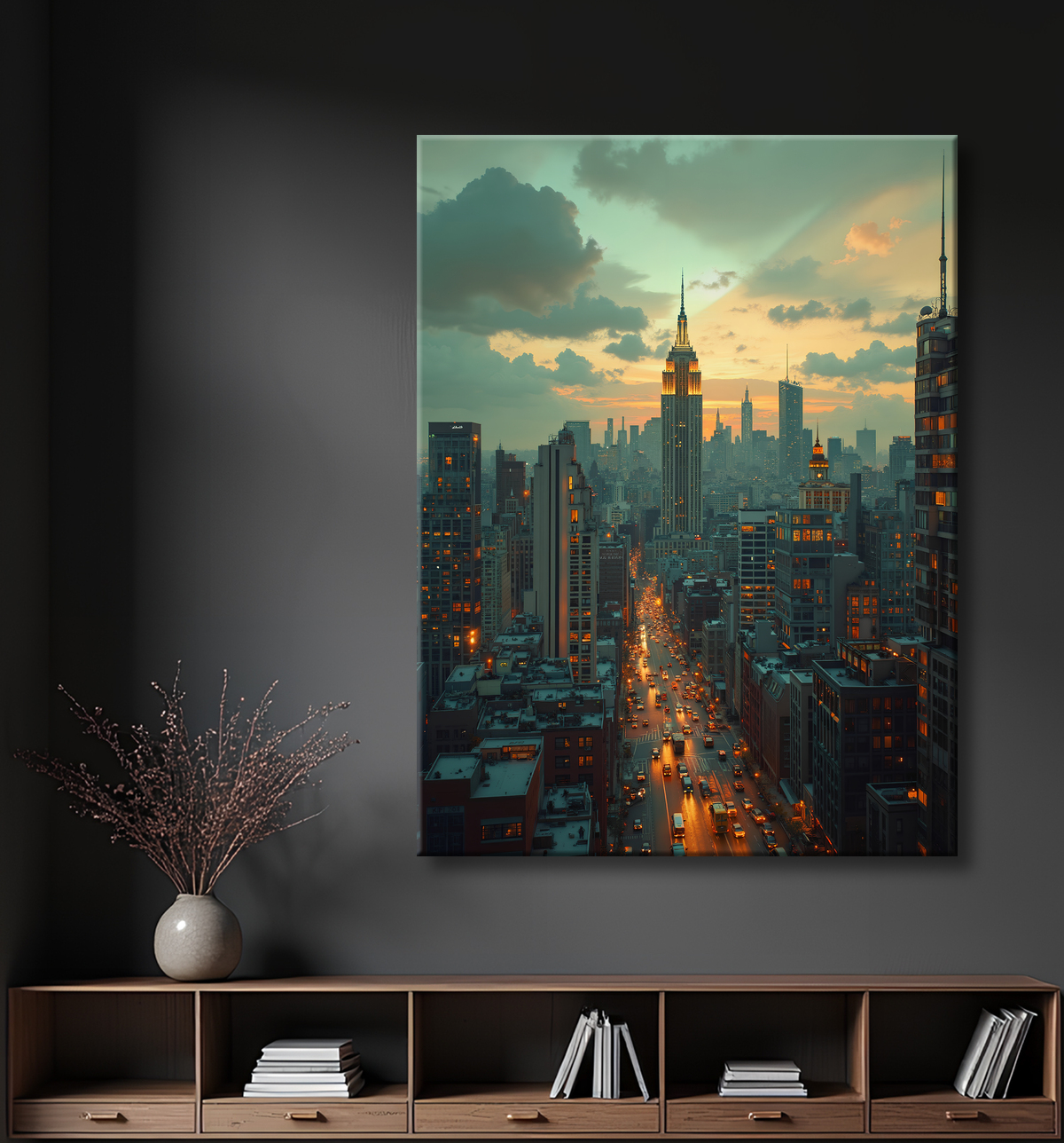 Tableau New York futriste, version SF avec decor