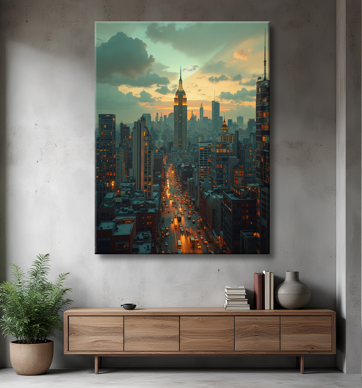 Tableau New York futriste, version SF avec decor