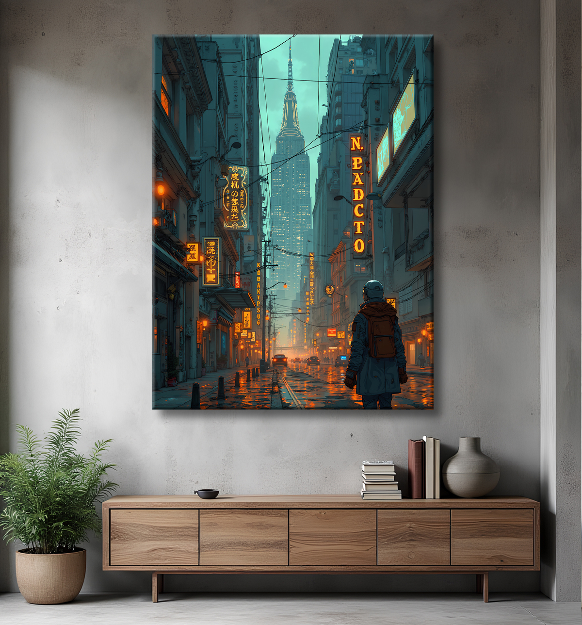 Tableau New York futriste, version SF avec decor