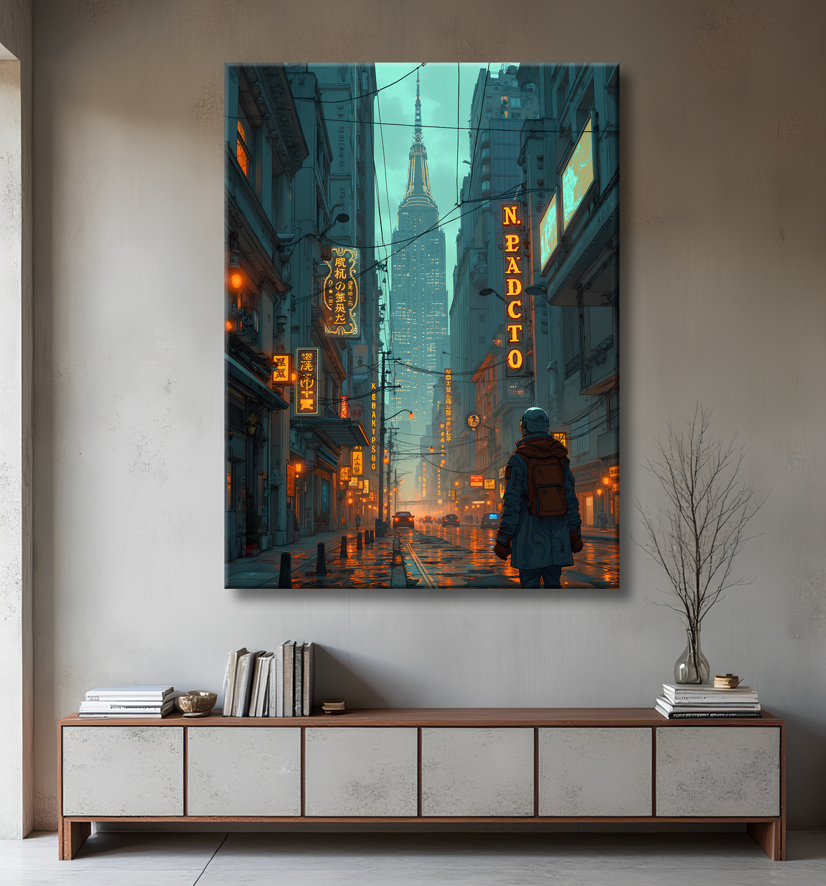 Tableau New York futriste, version SF avec decor