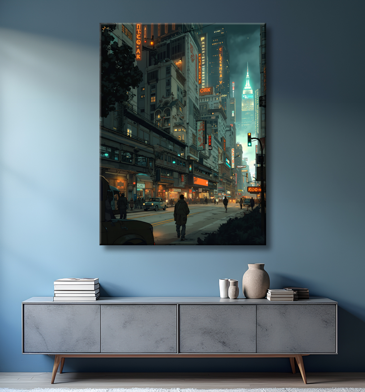 Tableau New York futriste, version SF avec decor