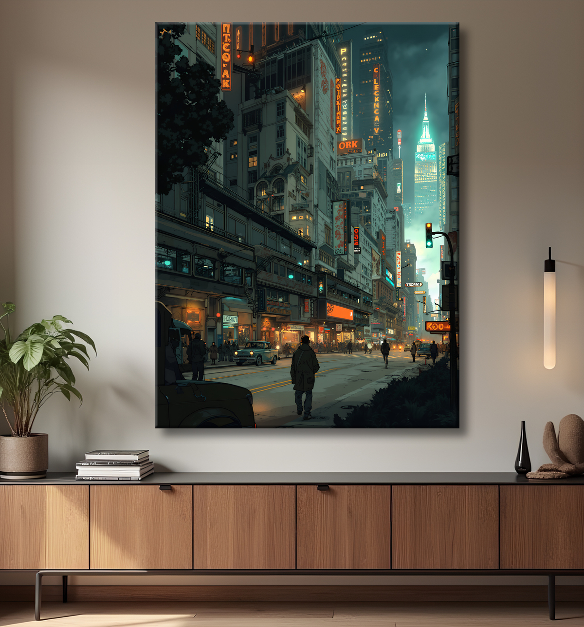 Tableau New York futriste, version SF avec decor