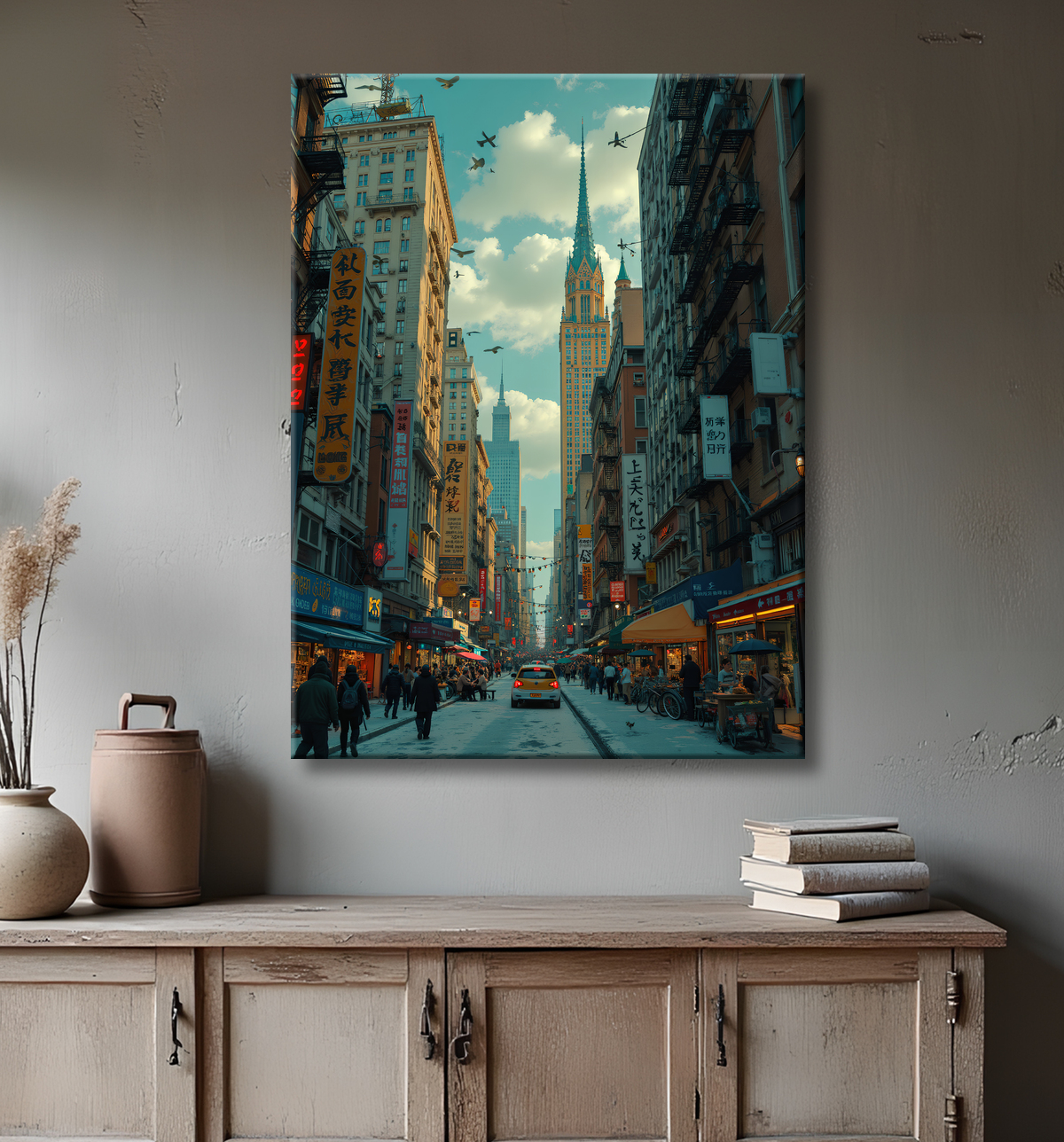 Tableau New York futriste, version SF avec decor