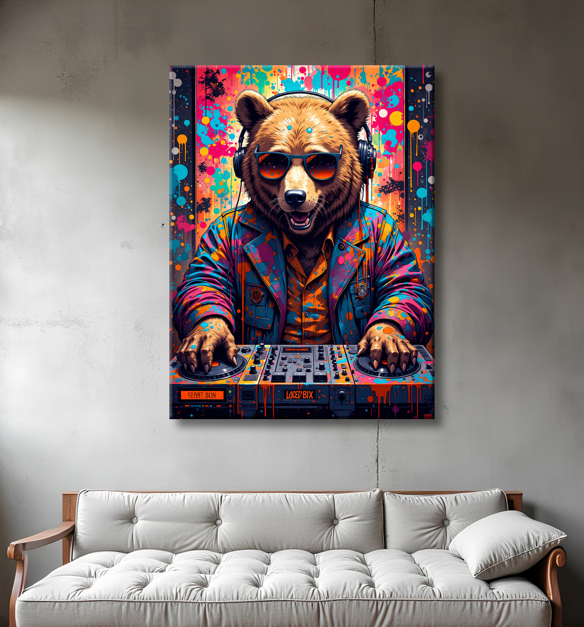 Tableau ours graffiti - Art urbain coloré et percutant avec decor