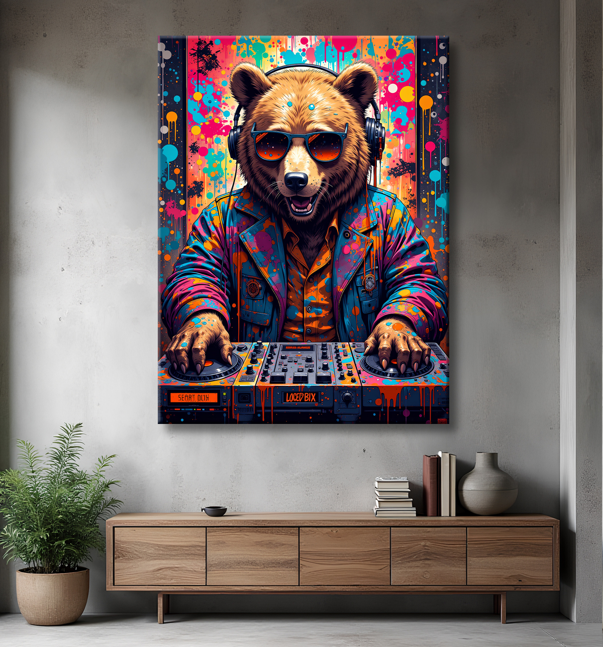 Tableau ours graffiti - Art urbain coloré et percutant avec decor